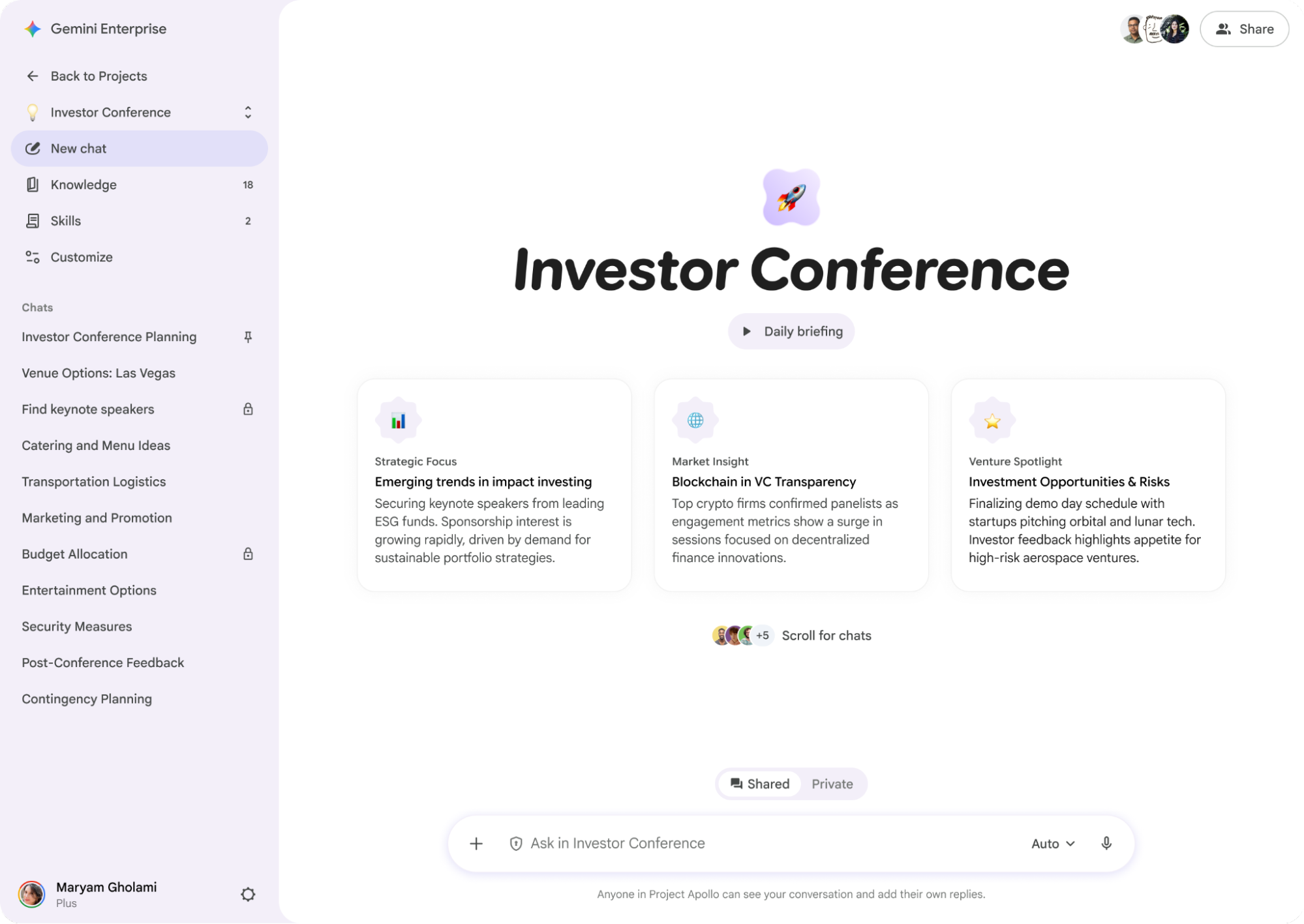 Không gian làm việc Projects trong Gemini Enterprise