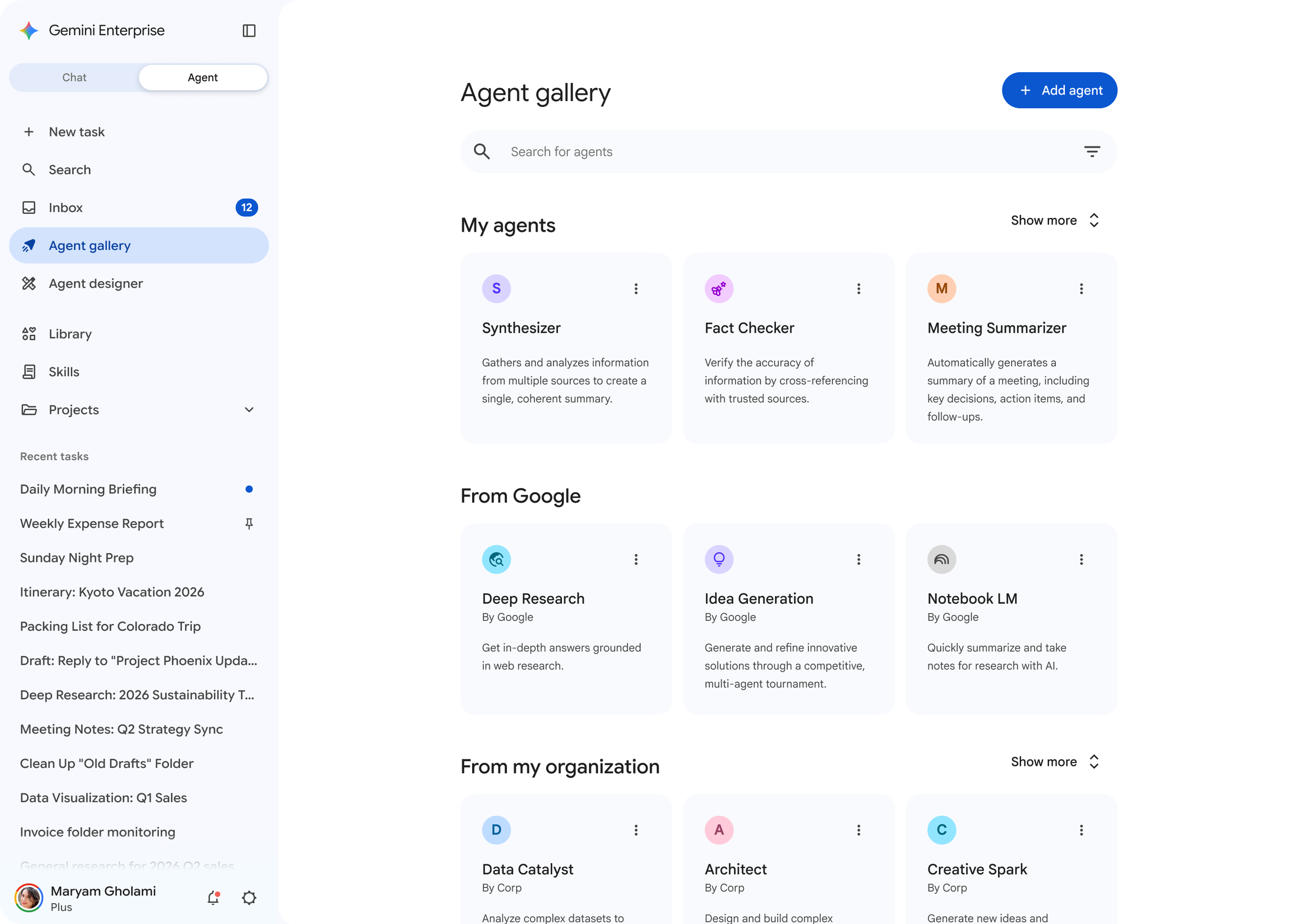 Thư viện Agent với các agent từ Google, doanh nghiệp và đối tác
