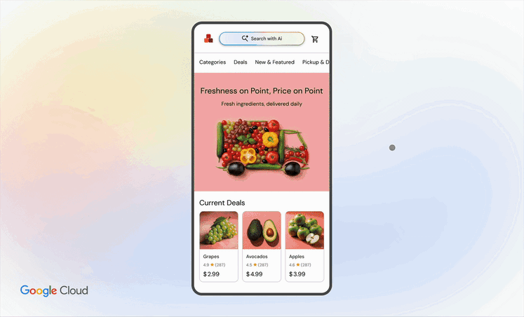 Giao diện Conversational Commerce agent trên di động, trả lời một câu hỏi phức tạp của người dùng.